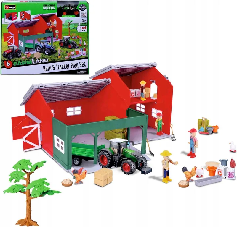 Boerderijset met groene tractor in accessoires, 3+ jaar fra Bburago i Grøn – produktbillede