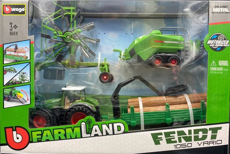 Fendt 1050 Vario Tractor Set met Aanhanger & Machines by Bburago in Groen – product photo