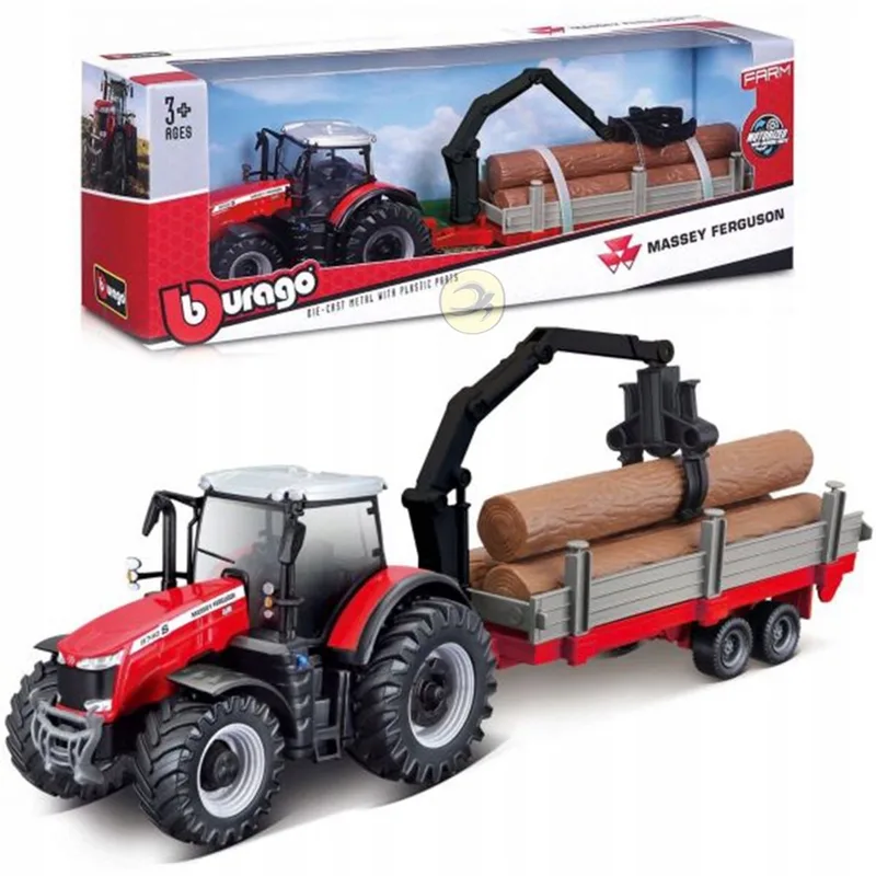 Massey Ferguson Traktor met Houtaanhanger - Metaal by Bburago in Zwart – product photo