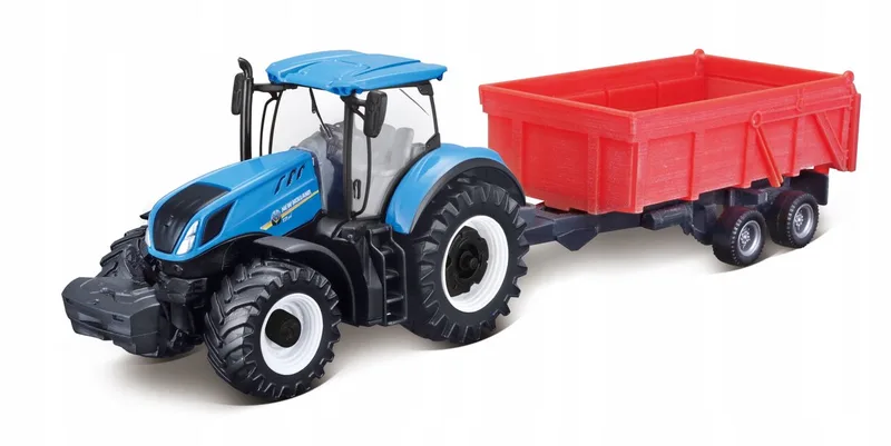 New Holland T7.315 Tractor met Aanhanger Speelgoed by Bburago in Blauw – product photo