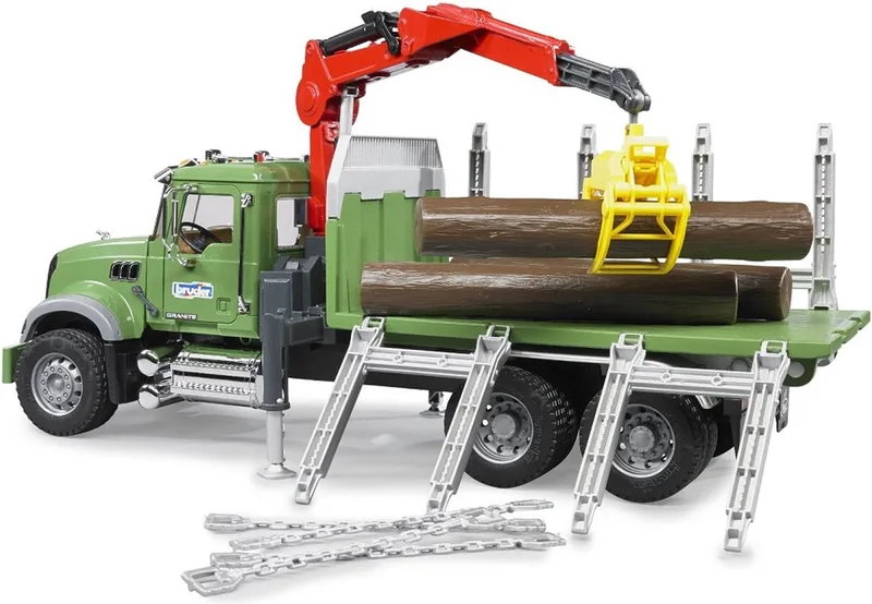 MACK Granite Timber truck with 3 trunks – 02824 · 1:16 by Bruder – product photo