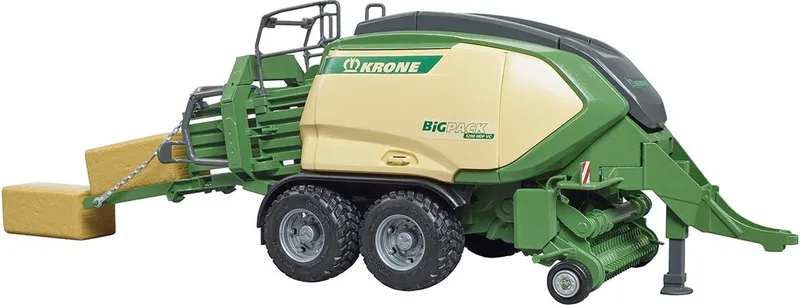 Krone BiG Pack 1290HDP VC with 2 square bales of hay – 02033 · 1:16 från Bruder – produktbild