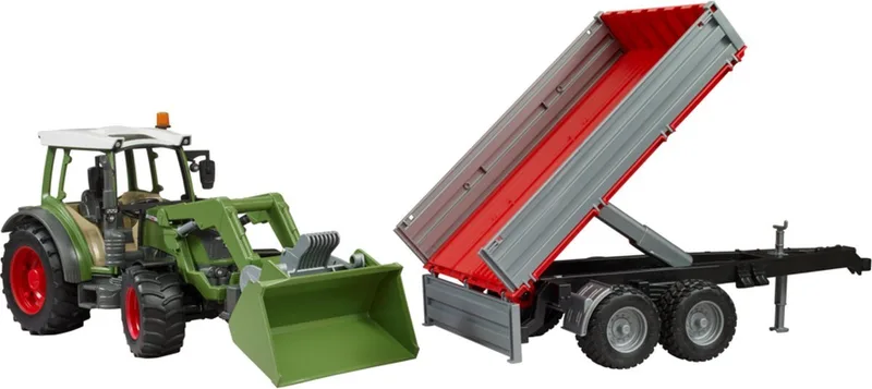 Fendt Vario 211 with frontloader and tipping trailer – 02182 · 1:16 från Bruder – produktbild