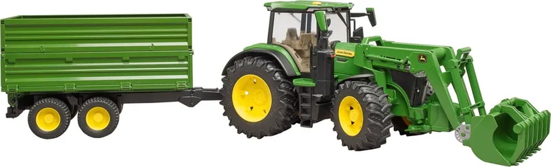 John Deere 7R 350 with frontloader and tandemaxle tipping trailer – 03155 · 1:16 by Bruder – product photo