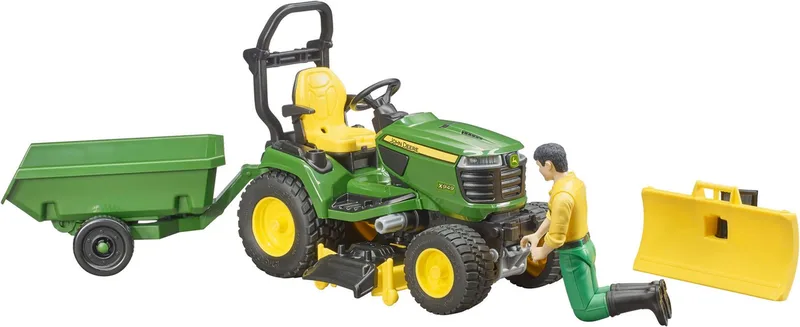 Bworld John Deere grasmaaier met aanhanger en tuinman fra Bruder – produktbillede 4 af 4