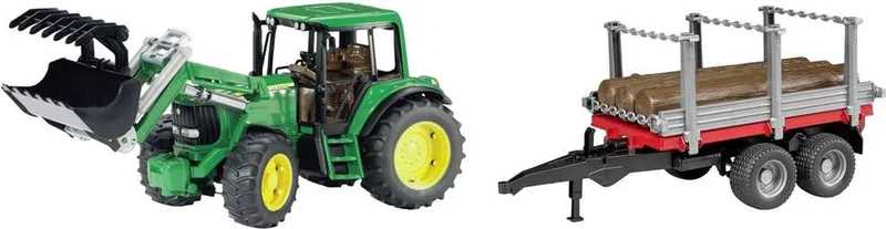 John Deere Tractor 6920 met frontlader + houten aanhanger Kant-en-klaar model Landbouwvoertuig (model) de Bruder en Kleurloos – photo du produit