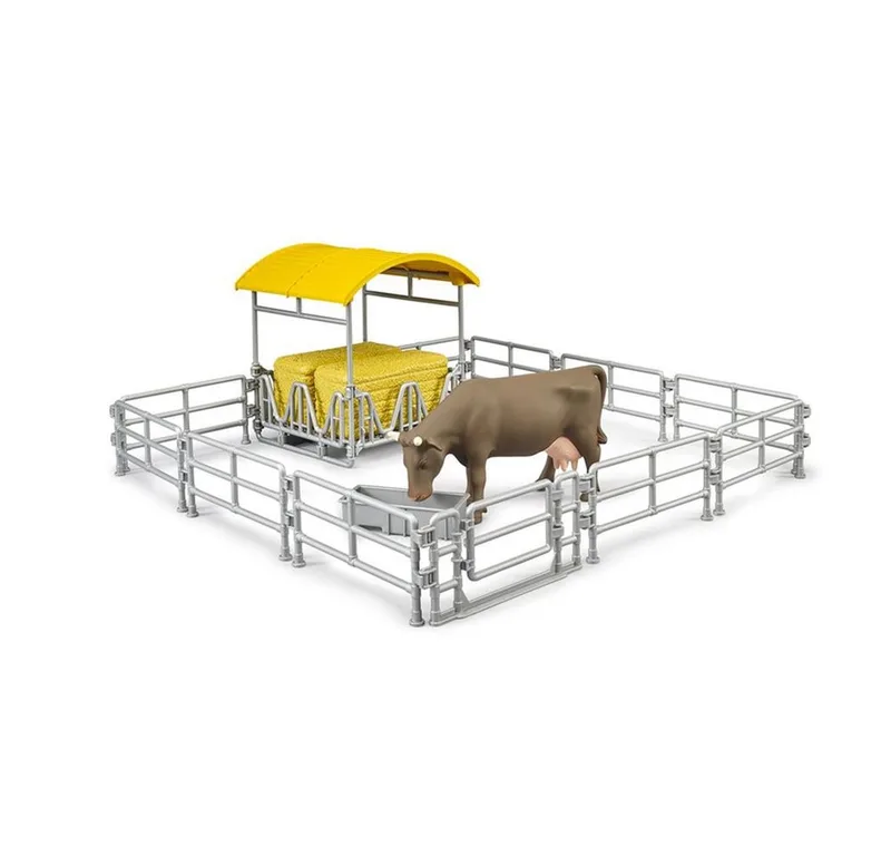 Spielwelt Zubehör 62612 Heuraufe mit Zäunen und Trog Spielzeug Bauernhof Set, Rind Futterraufe Quaderballen Weidezaun bworld Landwirtschaft by Bruder in Gelb – product photo
