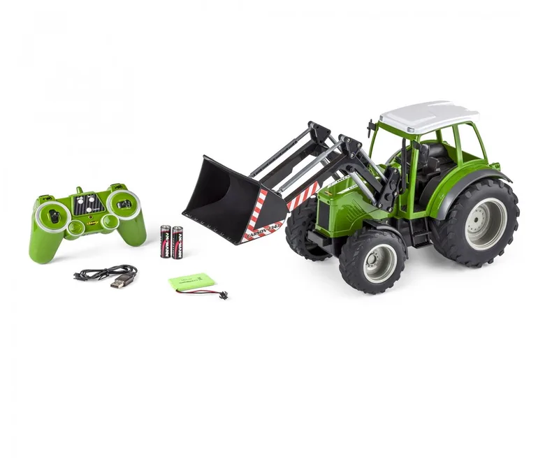 Modellsport 907347 RC Traktor mit Frontlader 1:16 RC functiemodel Elektro Landbouwvoertuig Incl. accu, oplader e by Carson in Green – product photo
