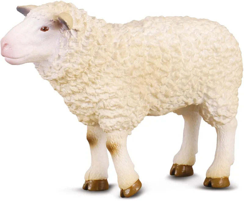 Figurine - Schaap - (M) - Boerderijdieren - Handgeschilderd - Miniatuur fra Collecta i White – produktbillede