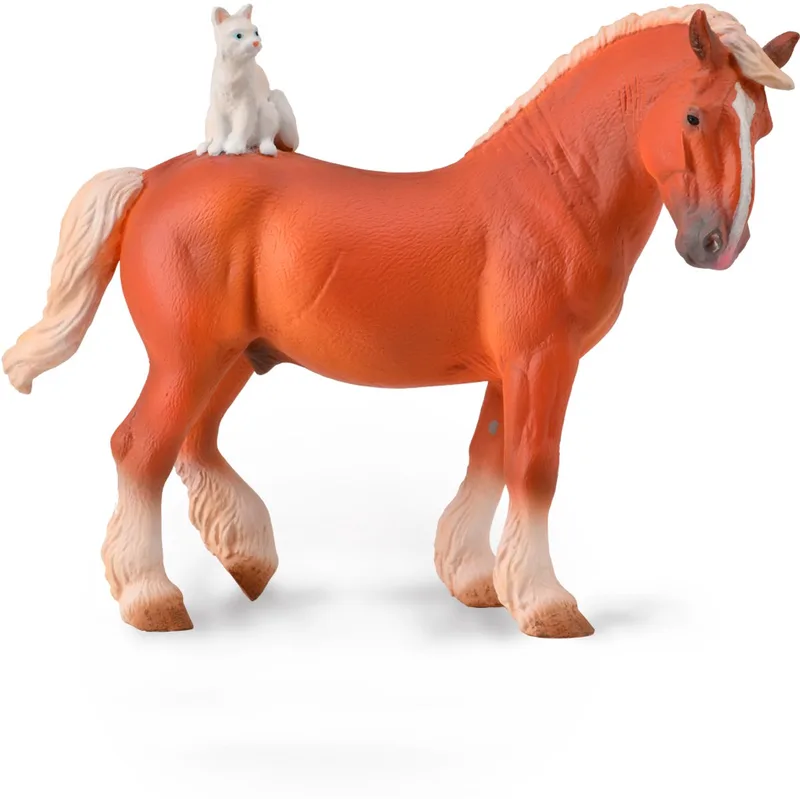 Figurine - Trekpaard Met Kat - (Xl) - Paarden - Handgeschilderd - Miniatuur by Collecta in Brown – product photo