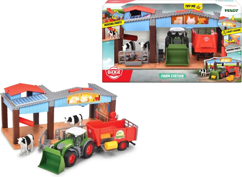 Boerderij - Tractor met Trailer - 30cm - Speelgoedboerderij by Dickie Toys in Groen – product photo
