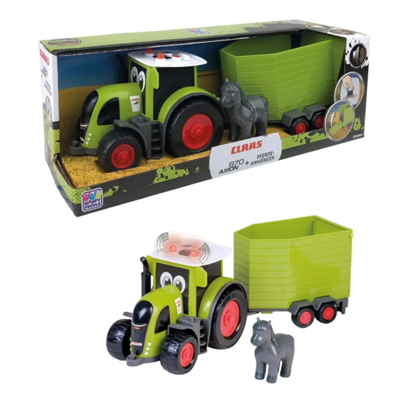 CLAAS KIDS AXION 870 Traktor + Pferdeanhänger + Pferd, 28 cm fra Happy People – produktbillede