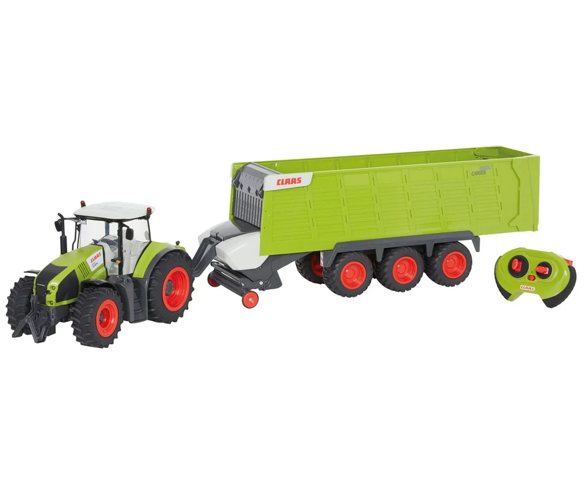 RC-Traktor Claas Axion 870 + Anhänger Cargos 9600, mit Spurjustierung und Licht von Happy People in Grün – Produktfoto