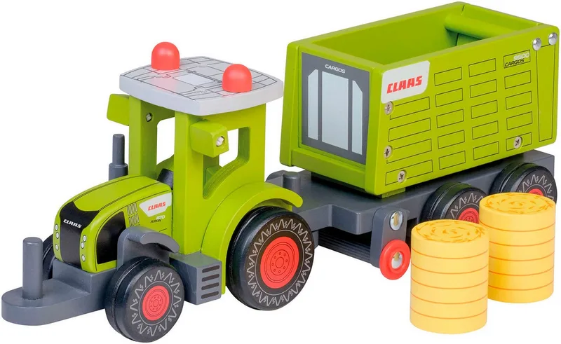 Spielzeug-Traktor CLAAS Kids Axion 870, aus Holz, mit Kipper von Happy People in Grün – Produktfoto