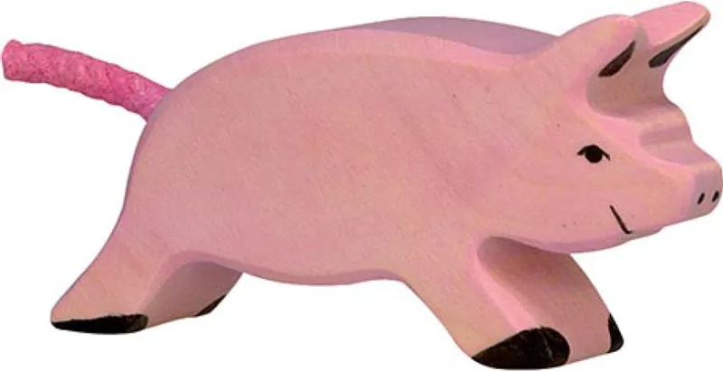 Boerderij - Biggetje Lopend - 8X2X4Cm - Houten Figuur - Handgemaakt van Holztiger in Pink – productfoto