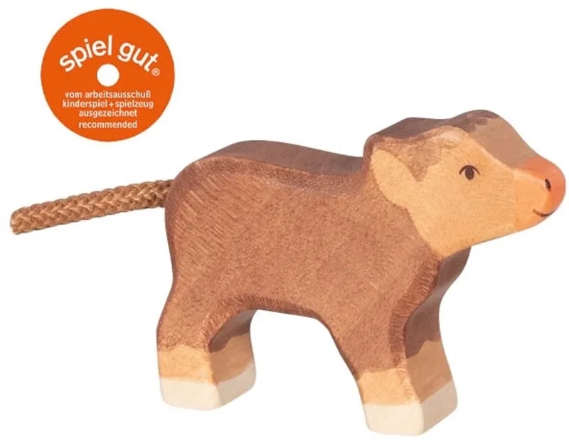Boerderij - Hoogland Kalf - 7X2X6Cm - Houten Figuur - Handgemaakt van Holztiger in Brown – productfoto