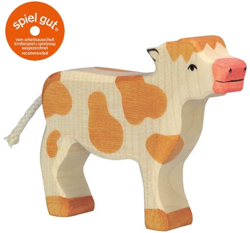 Boerderij - Kalf Staand - 11X3X9Cm - Houten Figuur - Handgemaakt van Holztiger in Brown – productfoto