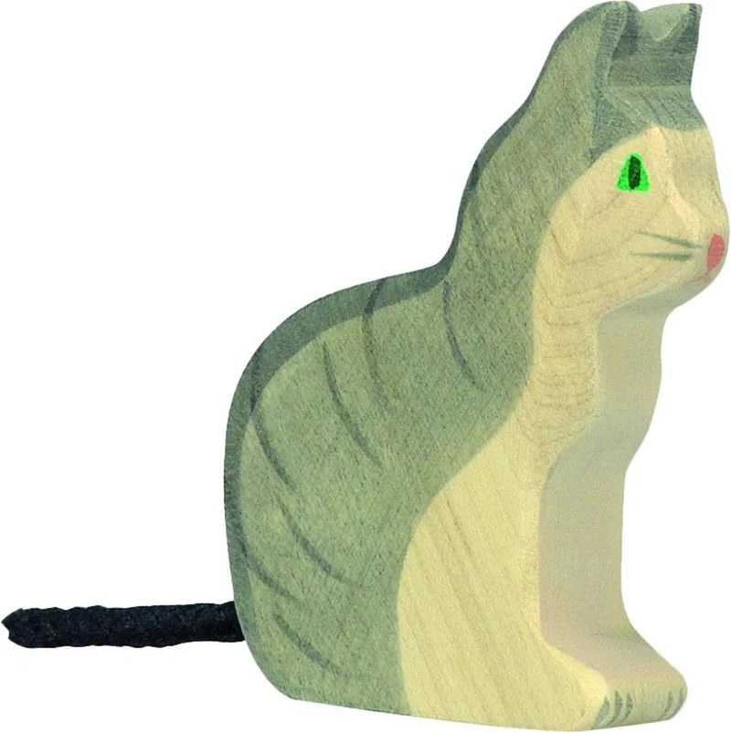 Boerderij - Kat Zittend - 7X2X8Cm - Houten Figuur - Handgemaakt van Holztiger in Grey – productfoto