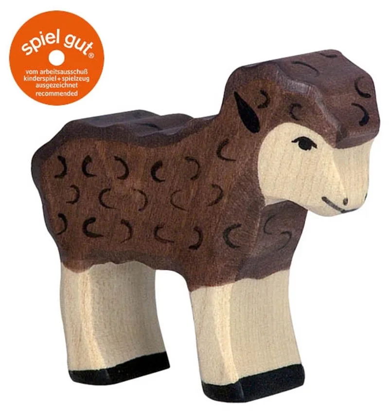 Boerderij - Lam Zwart - 7X2X6Cm - Houten Figuur - Handgemaakt van Holztiger in Black – productfoto