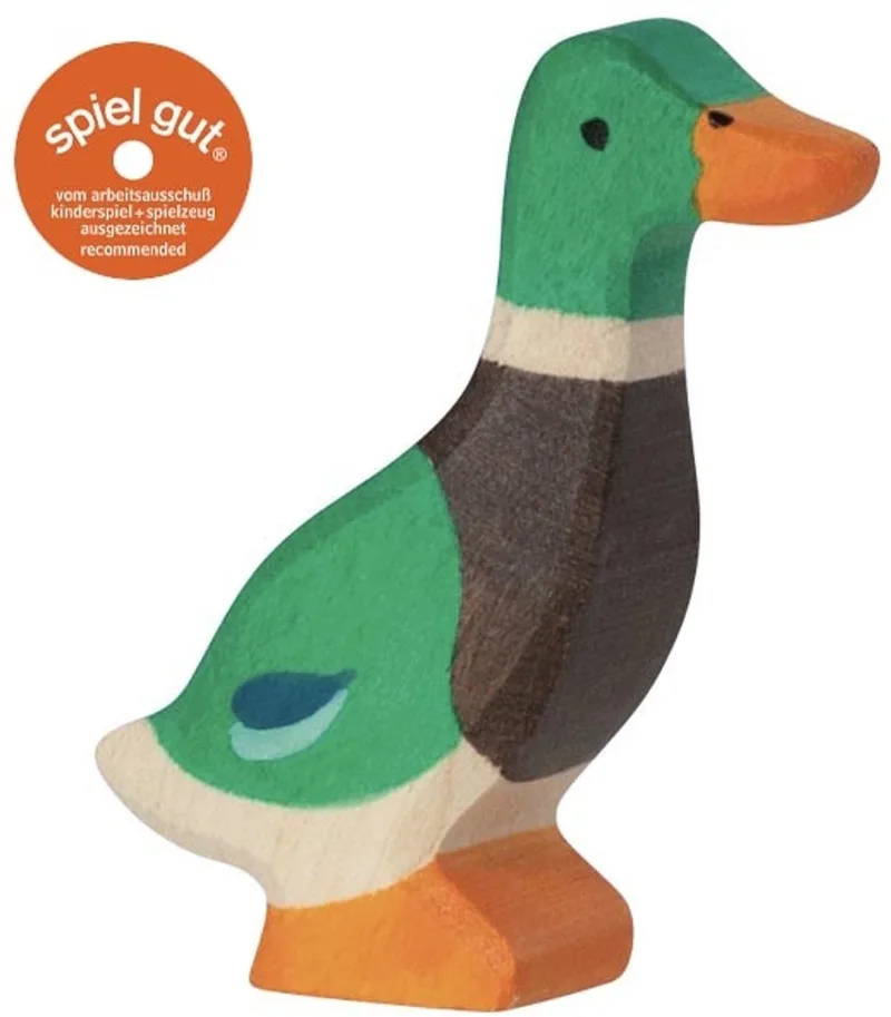 Boerderij - Mannetjeseend - 7X2X7Cm - Houten Figuur - Handgemaakt van Holztiger in Multicolor – productfoto