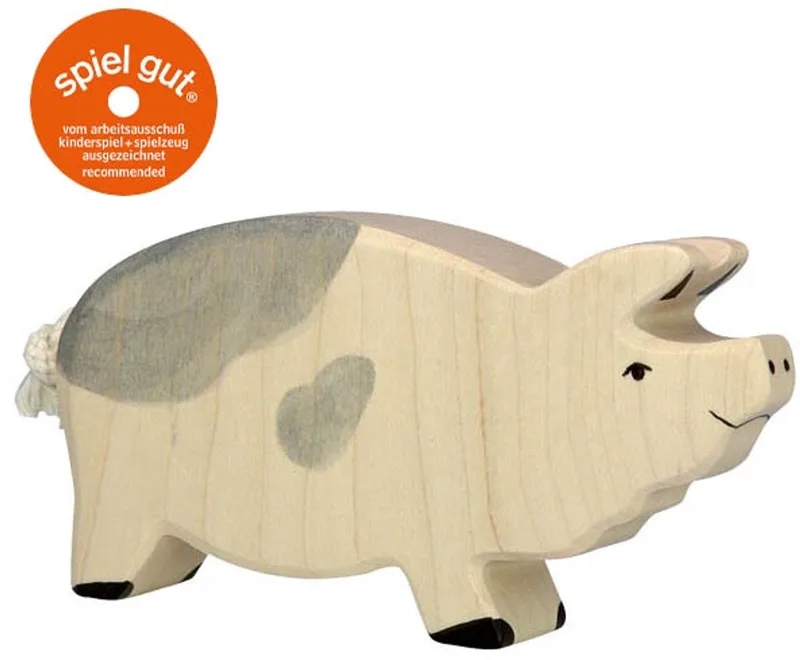 Boerderij - Mannetjesvarken - 14X3X7Cm - Houten Figuur - Handgemaakt by Holztiger in Black – product photo