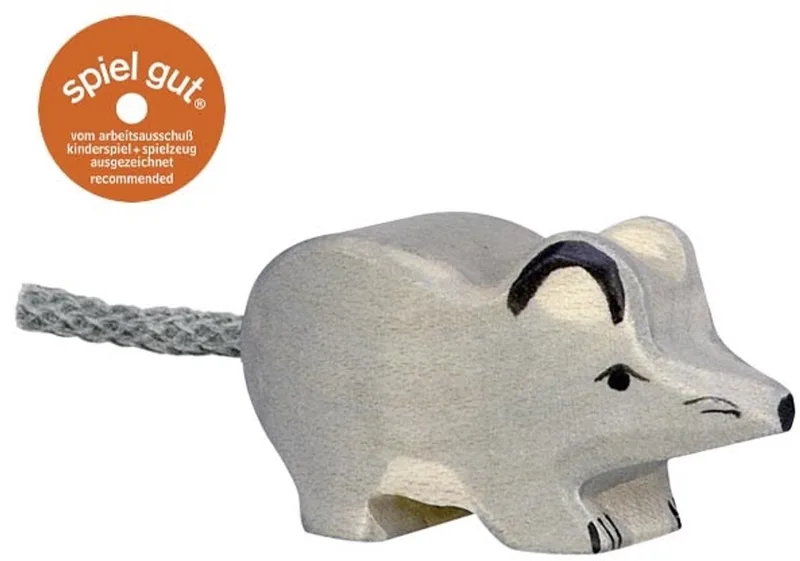 Boerderij - Muis - 6X2X3Cm - Houten Figuur - Handgemaakt van Holztiger in Grey – productfoto
