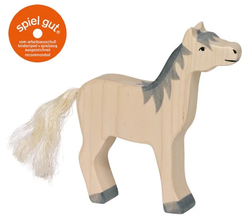 Boerderij - Paard Grijze Manen - 13X3X15Cm - Houten Figuur - Handgemaakt by Holztiger in Grey – product photo