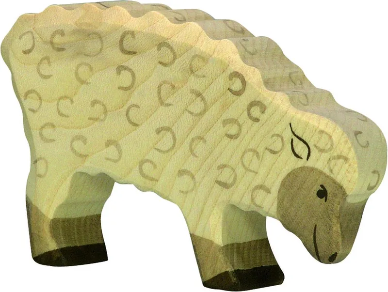 Boerderij - Schaap Etend - 11X2X7Cm - Houten Figuur - Handgemaakt van Holztiger in Brown – productfoto