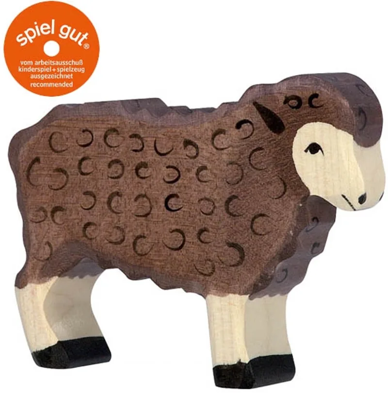 Boerderij - Schaap Staand Zwart - 10X2X8Cm - Houten Figuur - Handgemaakt van Holztiger in Black – productfoto