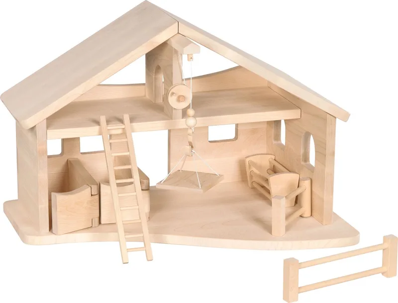 Boerderij - Schuur Met Touwlier - 56,5X38X38,5Cm - Hout - Handgemaakt van Holztiger in Multicolor – productfoto