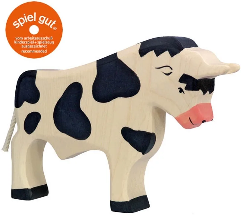 Boerderij - Stier Zwart - 19X3X14Cm - Houten Figuur - Handgemaakt by Holztiger in Black – product photo