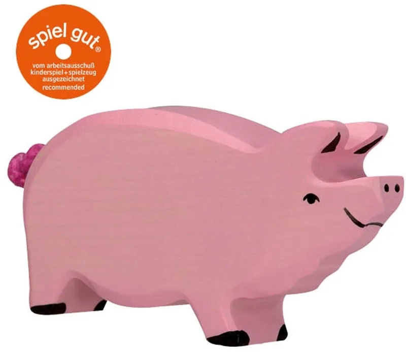 Boerderij - Varken (Beer) - 14X3X7Cm - Houten Figuur - Handgemaakt van Holztiger in Pink – productfoto