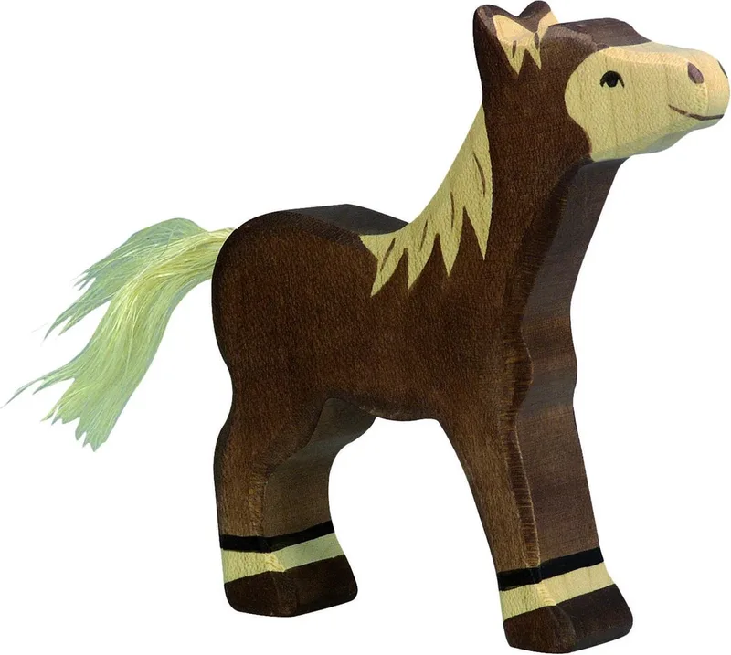 Boerderij - Veulen Donkerbruin - 12X2X12Cm - Houten Figuur - Handgemaakt van Holztiger in Brown – productfoto