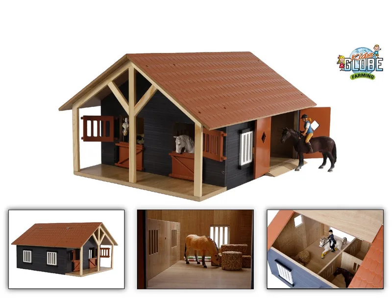 Spielwelt KidsGlobe Farming Pferdestall Holz, Maíôstab 1:24 - mit 2 Boxen by Kids Globe – product photo