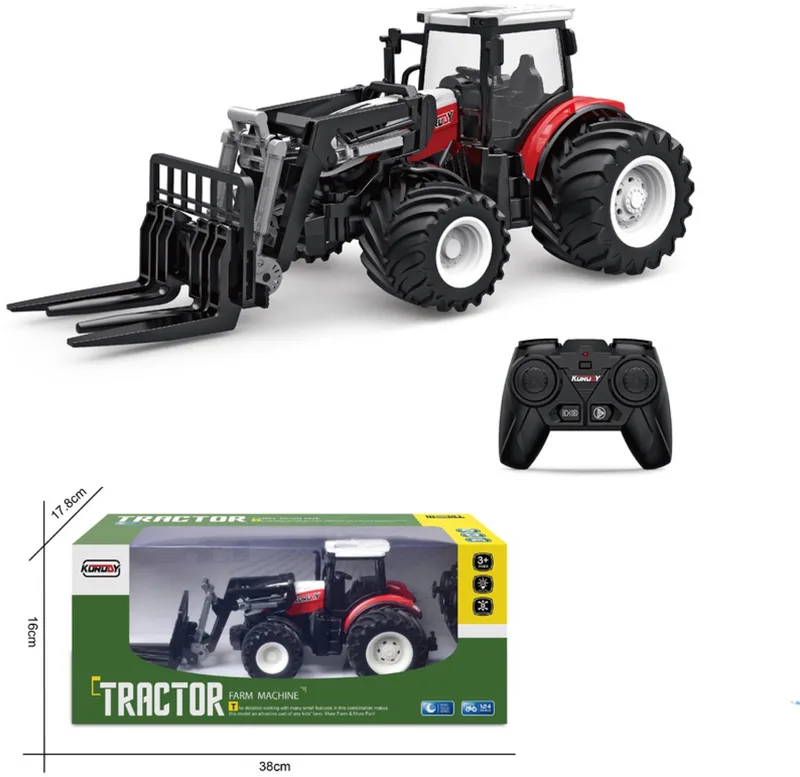 Bestuurbare Tractor – RC Tractor met Afstandsbediening – Inclusief Palletvork by Korody in Rood,Wit – product photo