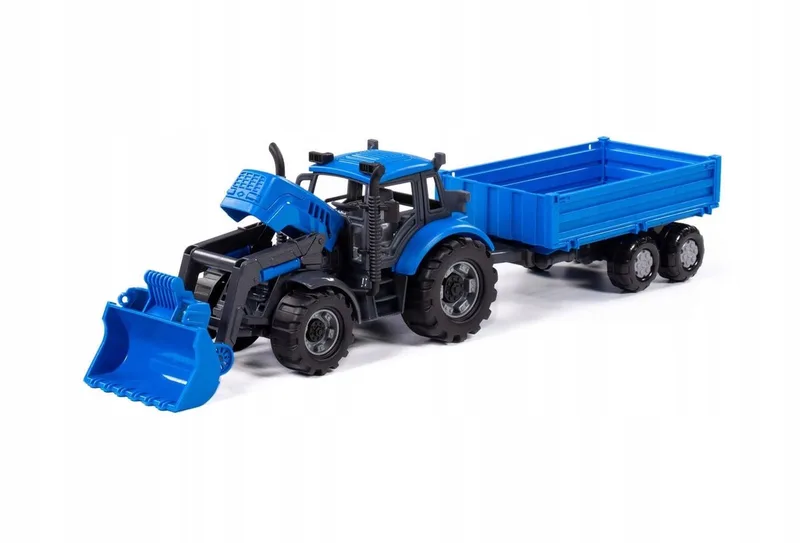 Blauwe Kinder Speelgoed Tractor met Zijschotten en Aanhanger von Polesie in Blue – Produktfoto