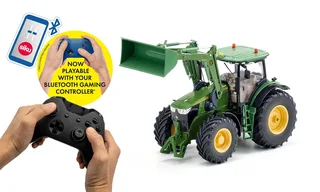 John Deere 7310R with front loader and Bluetooth app control – 6792 · 1:32 by Siku – product photo 1 of 4