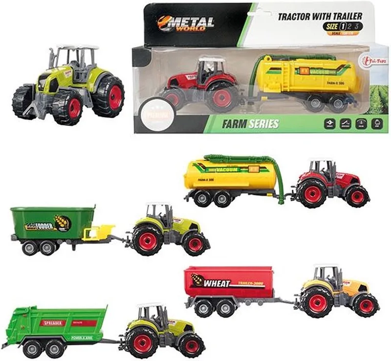 Metal Tractor met aanhanger de Toi-Toys en Multicolore – photo du produit
