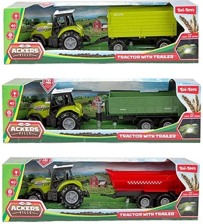 Tractor met trailer - Groen - Trailer - met geluid. van Toi-Toys in Rood – productfoto