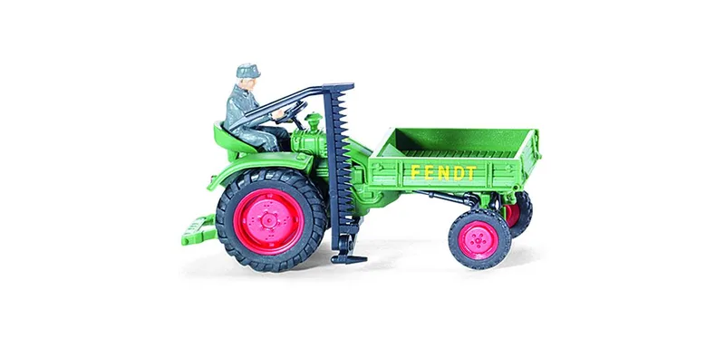 Fendt Geräteträger with Fahrer and mower – 089939 · 1:87 by Wiking – product photo