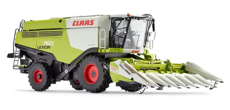 Claas Lexion 760 combine harvester with Conspeed maize header – 077340 · 1:32 by Wiking – product photo