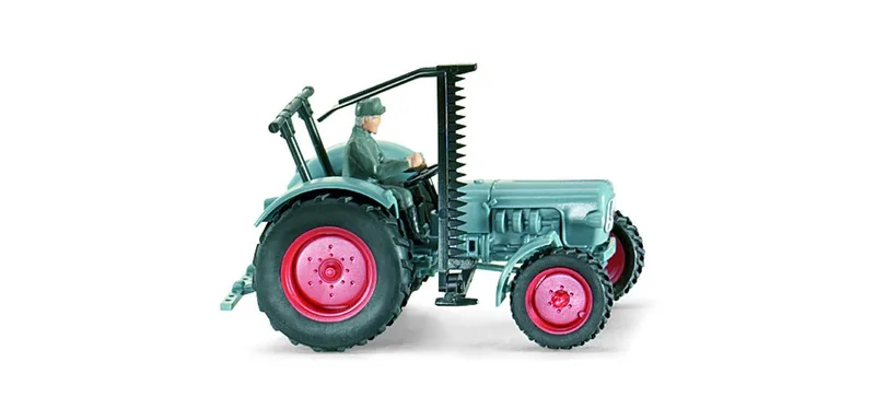 Eicher Königstiger with mower and Fahrer – 087139 · 1:87 by Wiking – product photo
