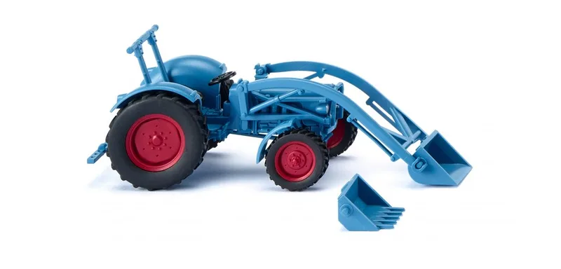 Eicher Königstiger with front loader - hellblau – 087104 · 1:87 by Wiking – product photo