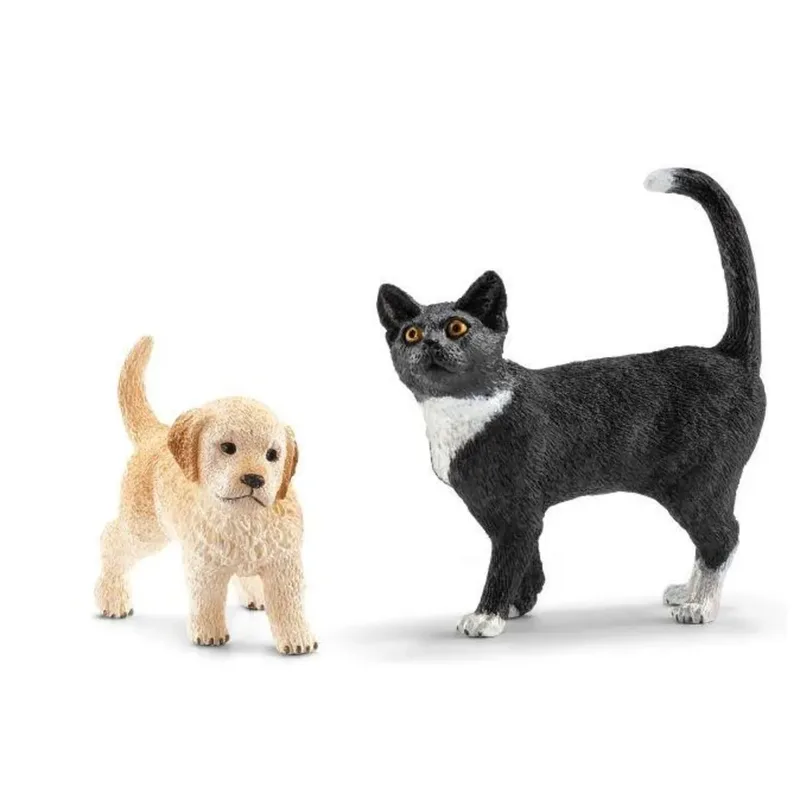 schleich® 87390 FARM WORLD Farm Life er Pack, GoldenRetriever Welpe und Katze fra Schleich – produktbillede
